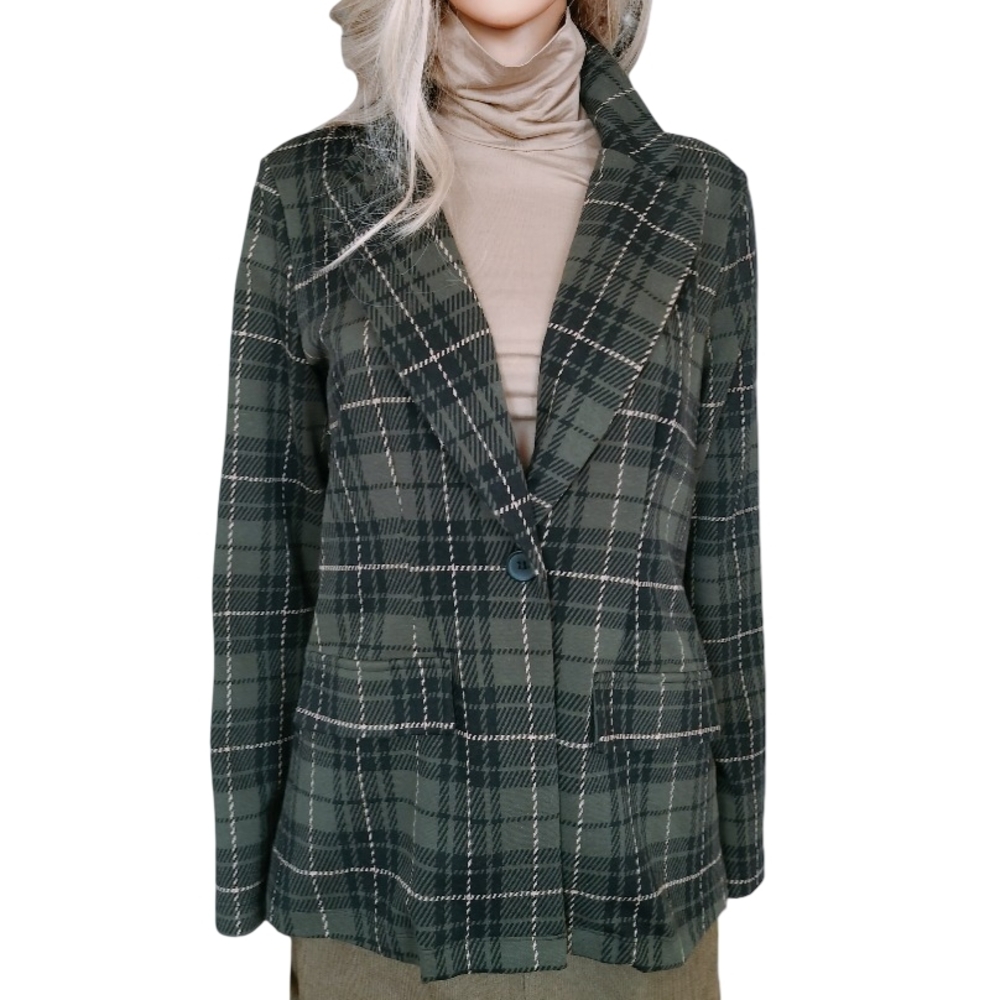 Self Esteem Dark Green Single Button Plaid Blazer Size S NWT